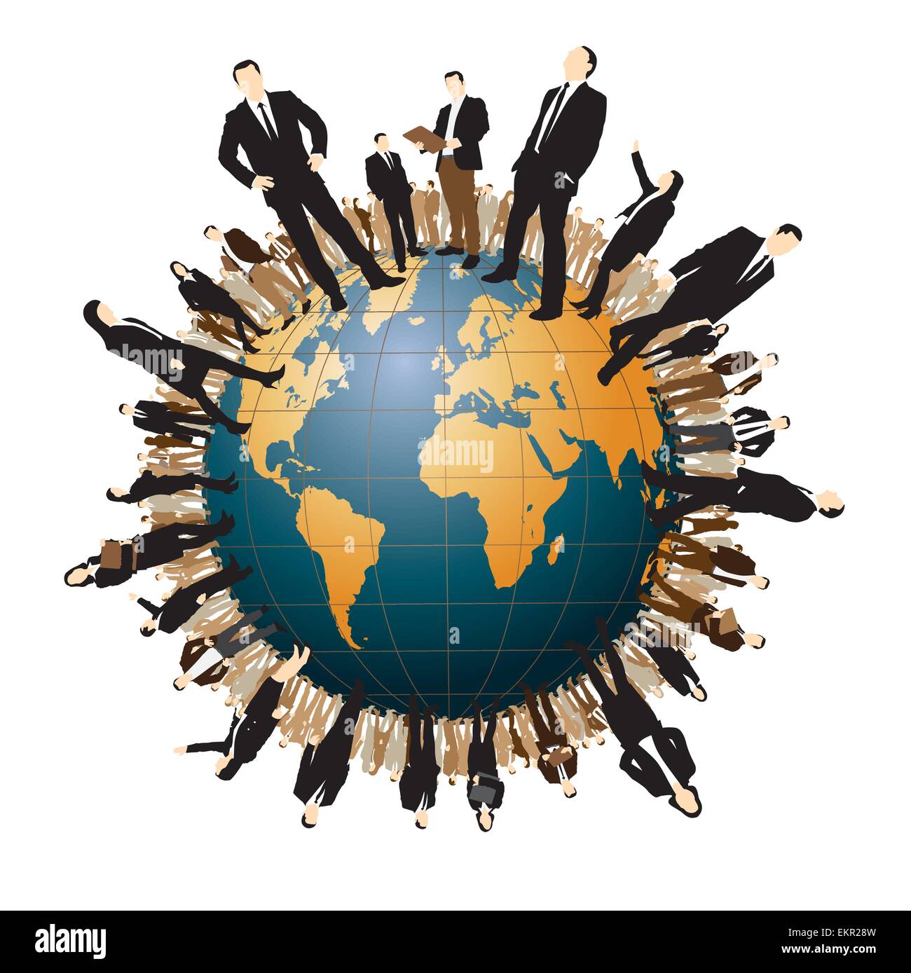 Geschäftsleuten stehen auf einer Weltkugel. Vektor-illustration Stock Vektor