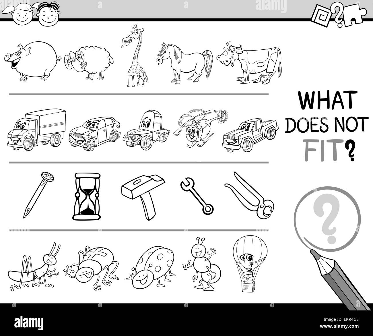 Cartoon Illustration unsachgemäße Element Lernspiel für Kinder im Vorschulalter zu finden Stock Vektor