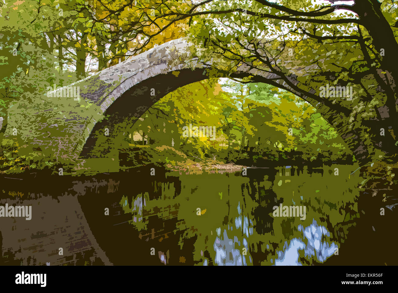 Eine Plakat Stil Darstellung der Ivelet Brücke überquert die Fluß Senke in der Nähe von Ivelet, Yorkshire Dales National Park, England, UK Stockfoto