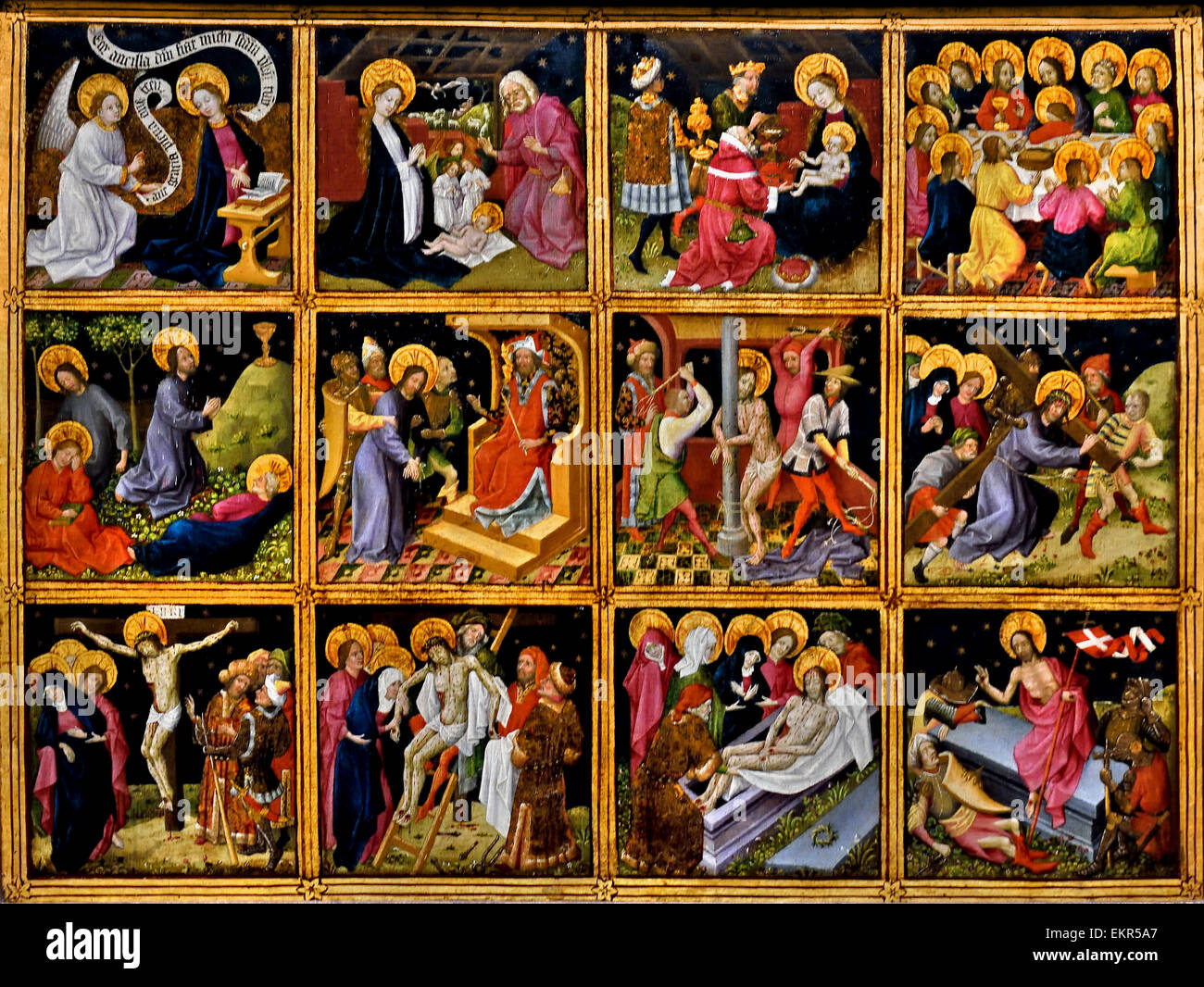 Devotional Picture mit 12 Szenen aus dem Leben von Christus 1450-1460 deutschen Köln Stockfoto