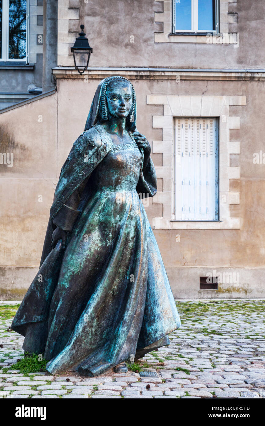 Statue von Anne von Bretagne, Nantes, Loire Atlantique, Frankreich. Stockfoto