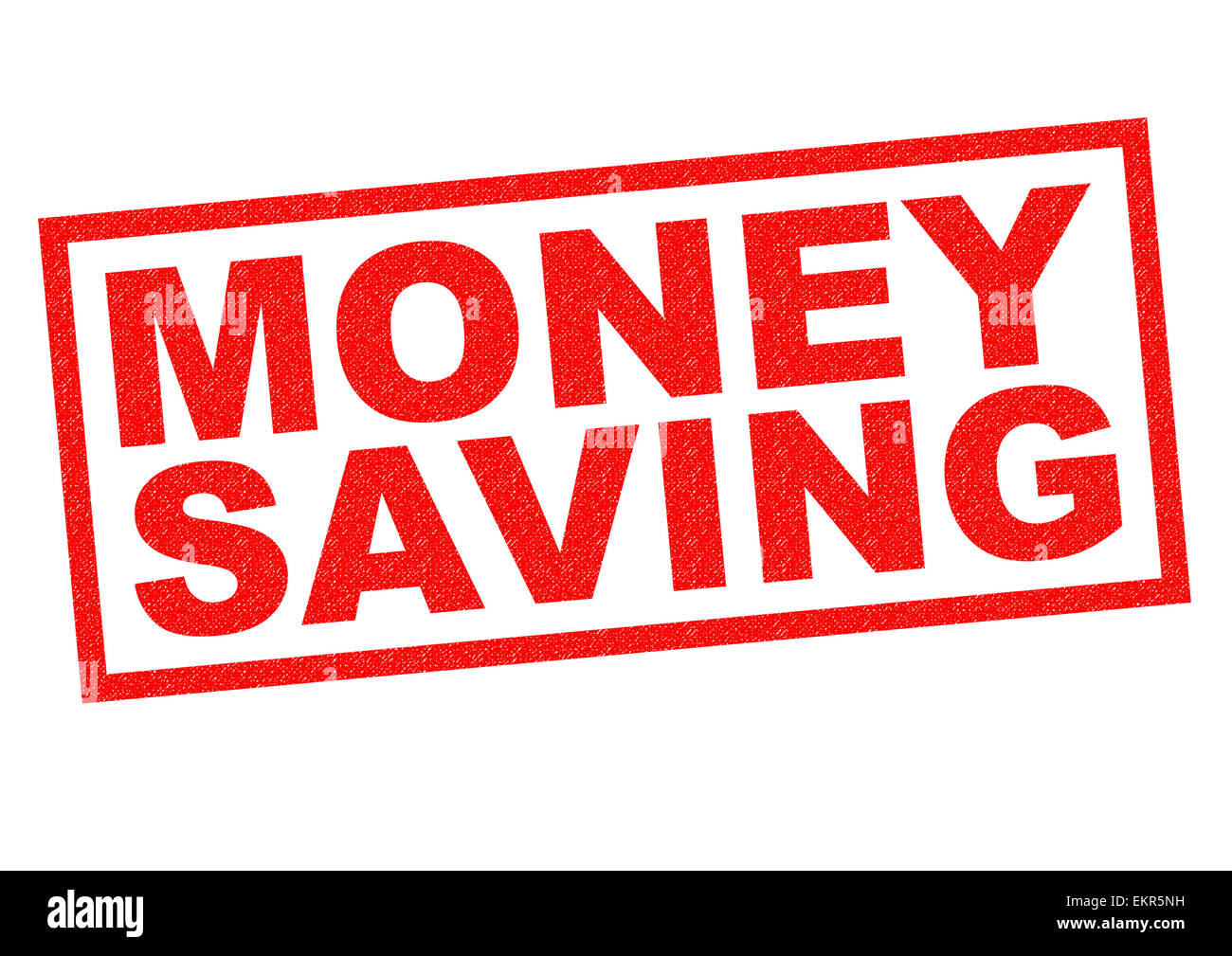 Geld sparen roten Stempel auf einem weißen Hintergrund. Stockfoto