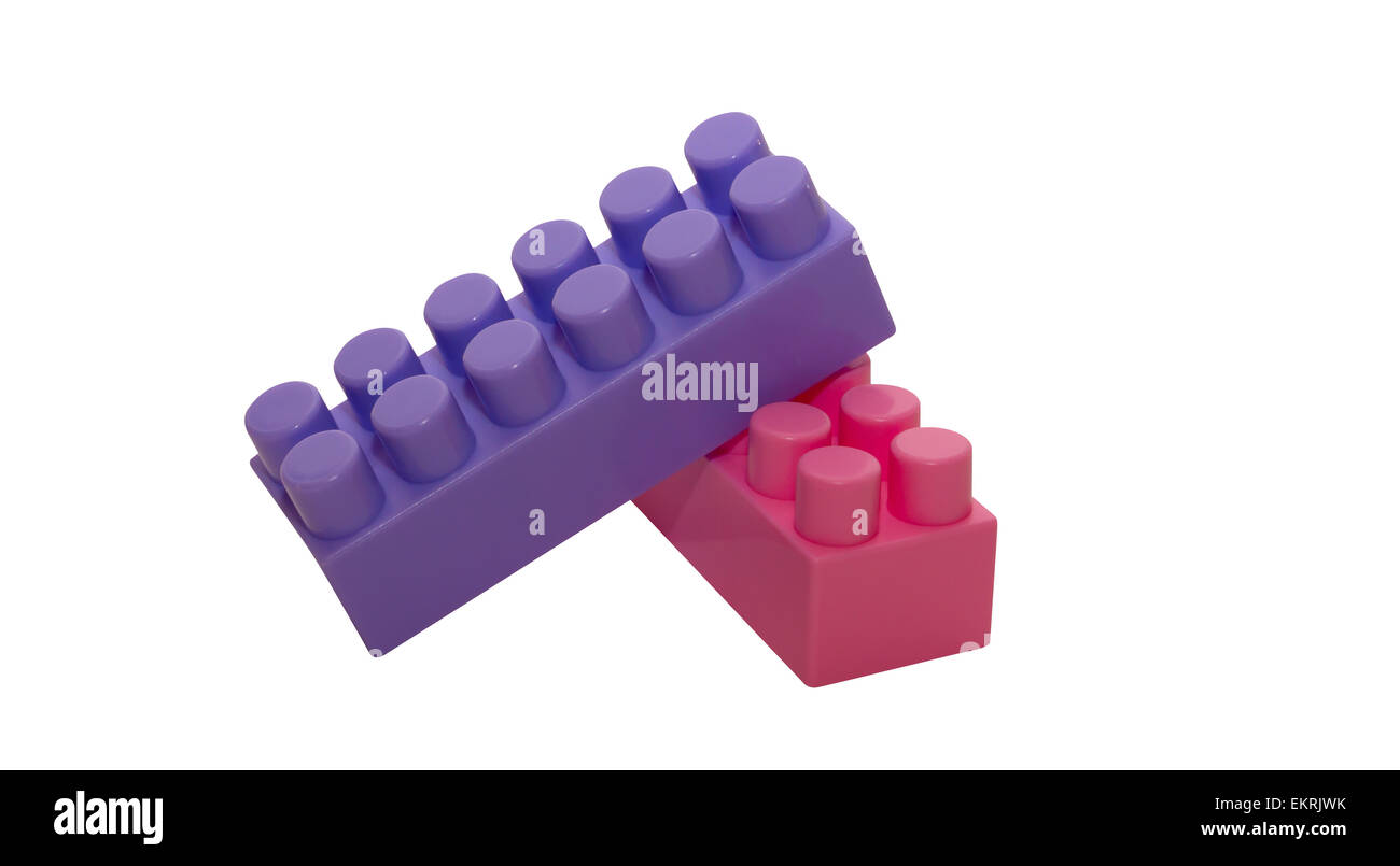 Zwei Blocks von der Kinder Designer. Derjenige, der spielt mit ihnen in der Zukunft, eine neue Welt zu bauen! Stockfoto