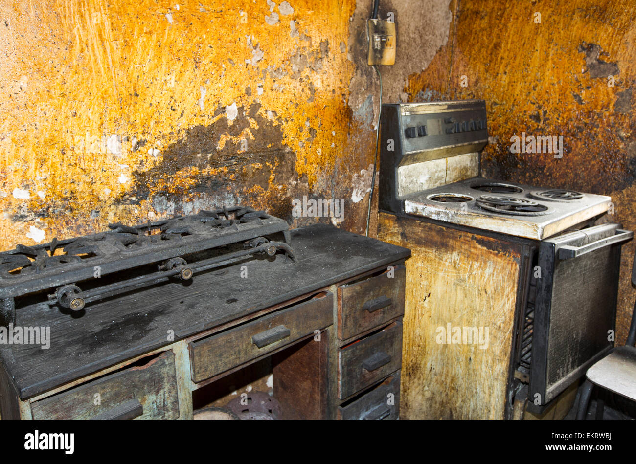 Eine schmutzige Küche in Zomba in Malawi, Afrika. Stockfoto