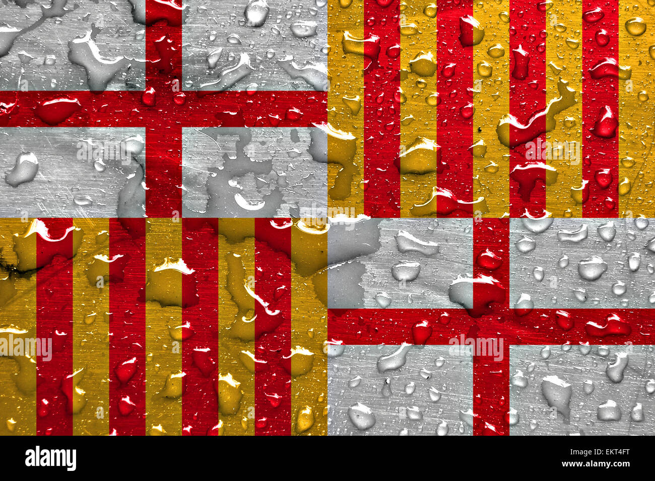 Flagge von Barcelona mit Regen fällt Stockfoto