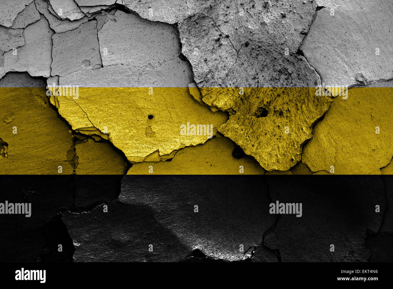 Flagge von Neurussland auf rissige Wand gemalt Stockfoto