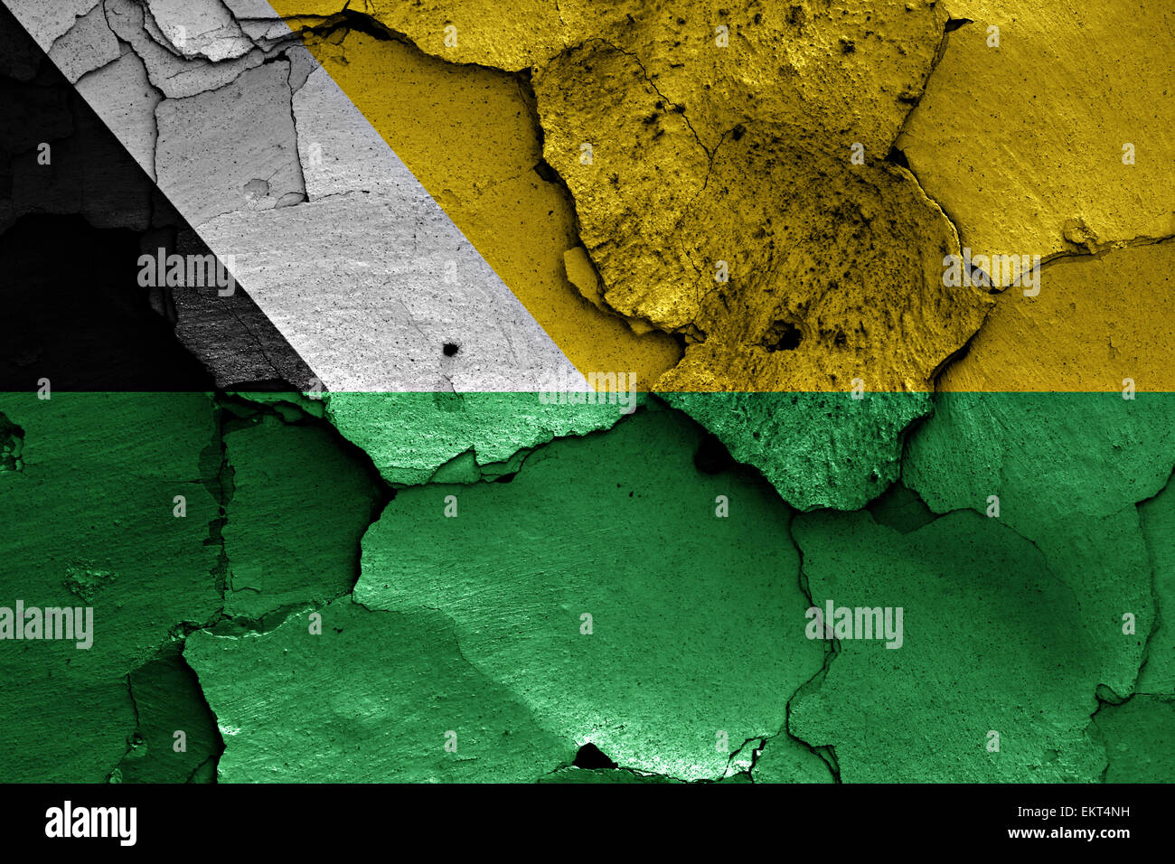 Flagge von Sverdlovsk auf rissige Wand gemalt Stockfoto