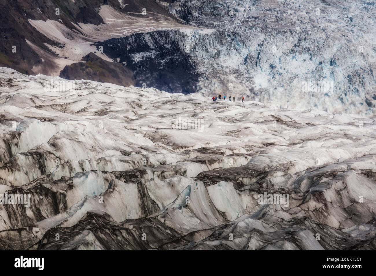 Reisegruppe Svinafellsjokull Gletscher, Island erkunden Stockfoto