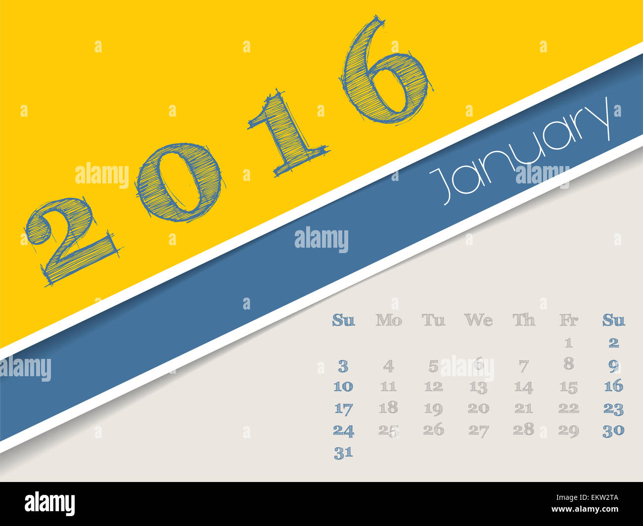 Simplistic 2016 Kalenderdesign für Monat Januar Stockfoto