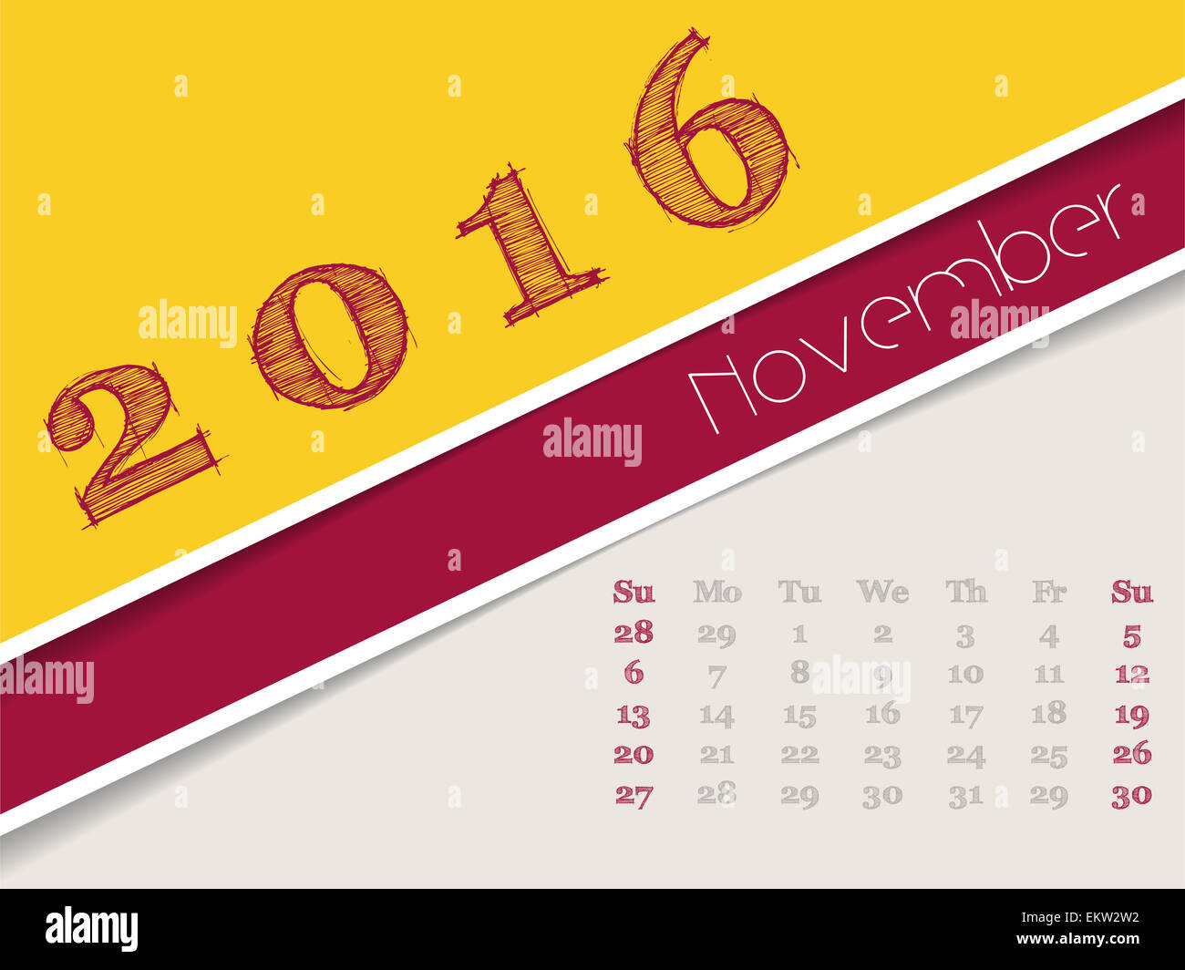 Simplistic 2016 Kalenderdesign für Monat november Stockfoto