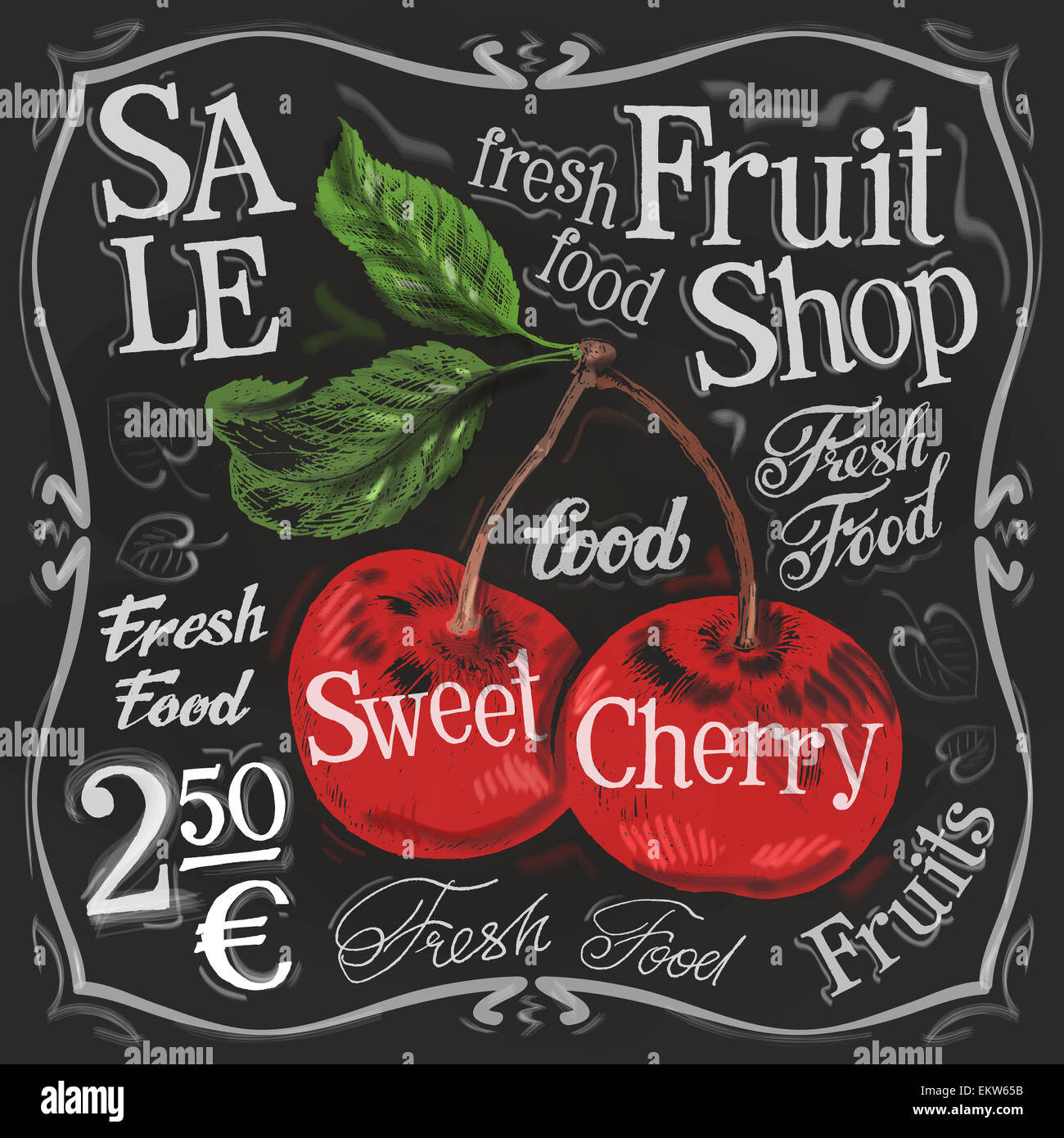 Sweet Cherry Vektor-Logo-Design-Vorlage.  frisches Obst, Essen oder Menü Board-Symbol. Stockfoto