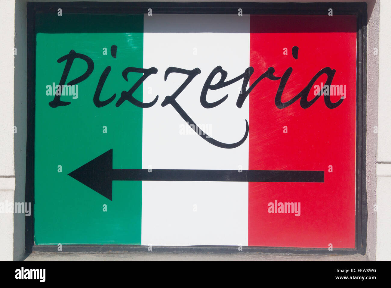 Pizzeria italienische Flagge Hintergrund anmelden Stockfoto