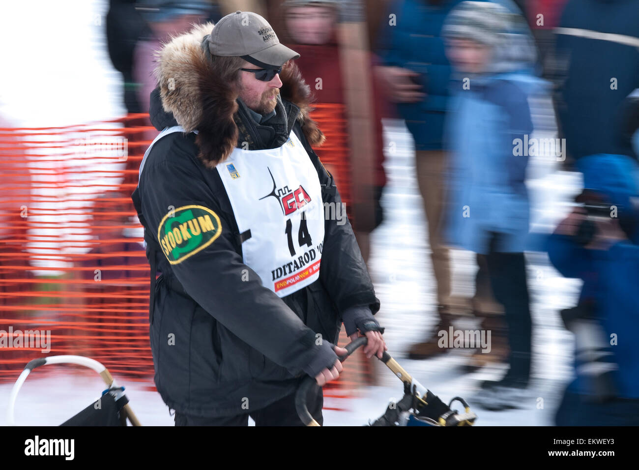 Gerry Willomitzer beim Neustart des 2009 Iditarod In Willow, Alaska Stockfoto