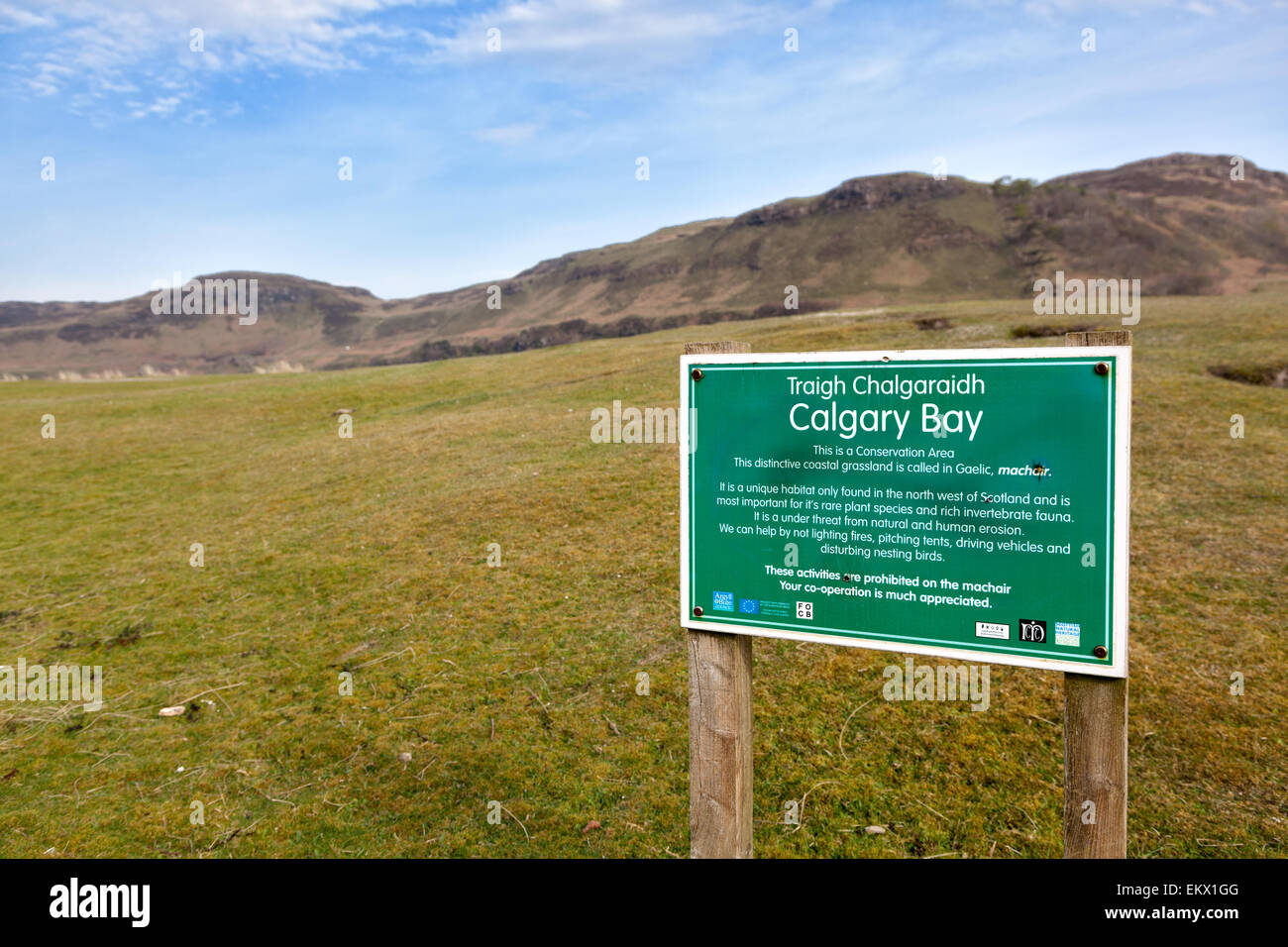 Calgary Bay Schild, Isle of Mull, Schottland Stockfoto