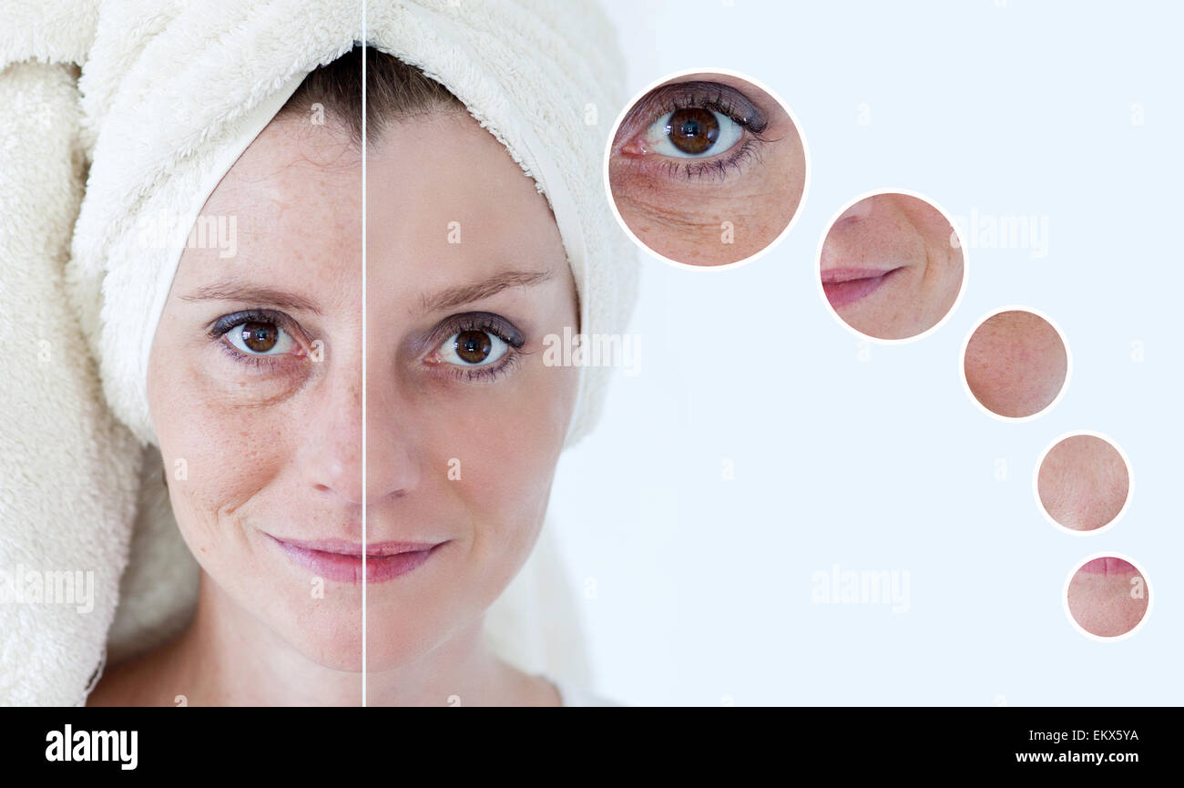 Beauty-Konzept - Hautpflege, Anti-Aging-Verfahren, Verjüngung, lifting, Straffung der Gesichtshaut Stockfoto