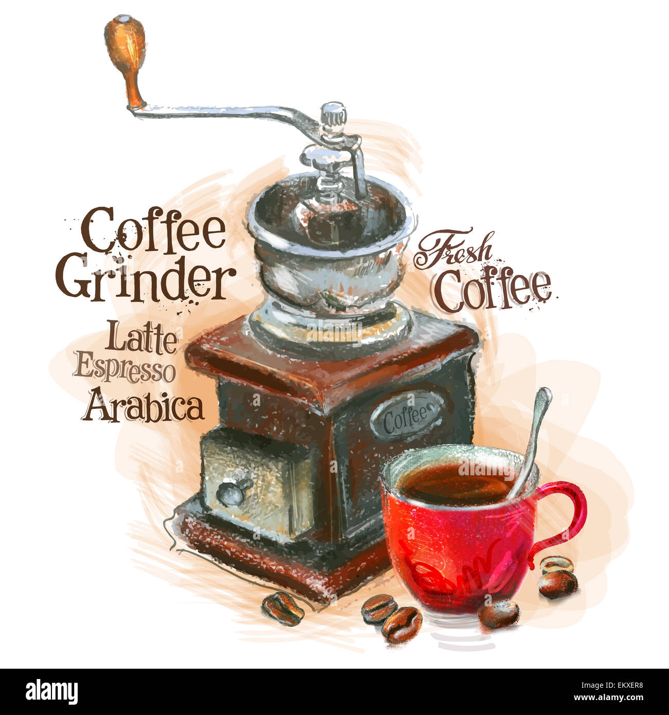 frischen Kaffee Vektor-Logo-Design-Vorlage. Mühle oder Espresso-Symbol. Stockfoto