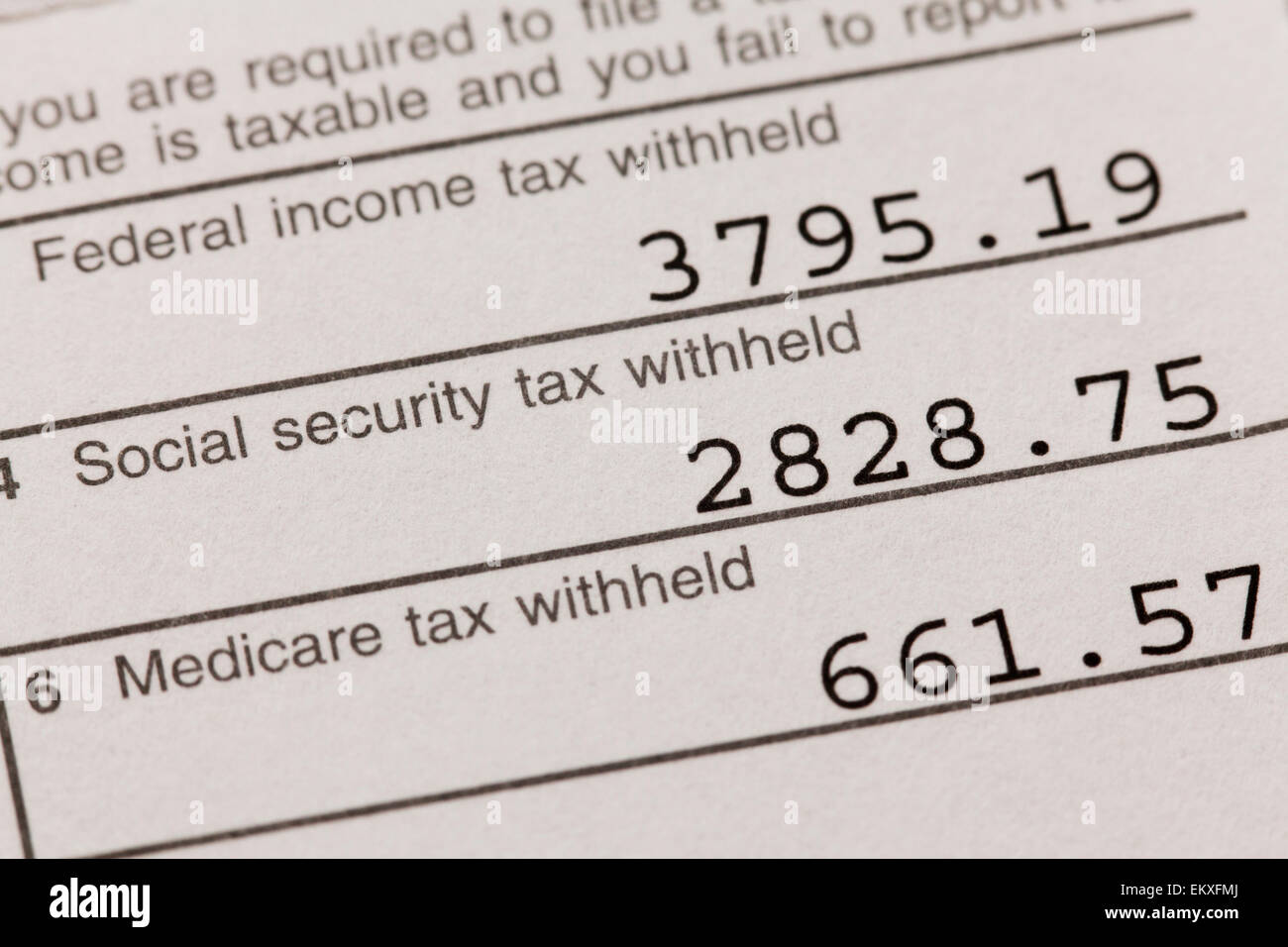 Auf Formular w-2 - USA einbehaltene Steuern Stockfoto