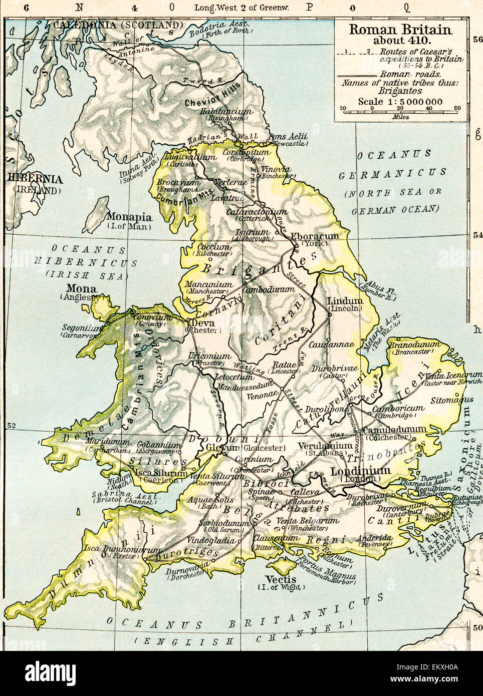 Karte von Roman Britain c. 410. Stockfoto