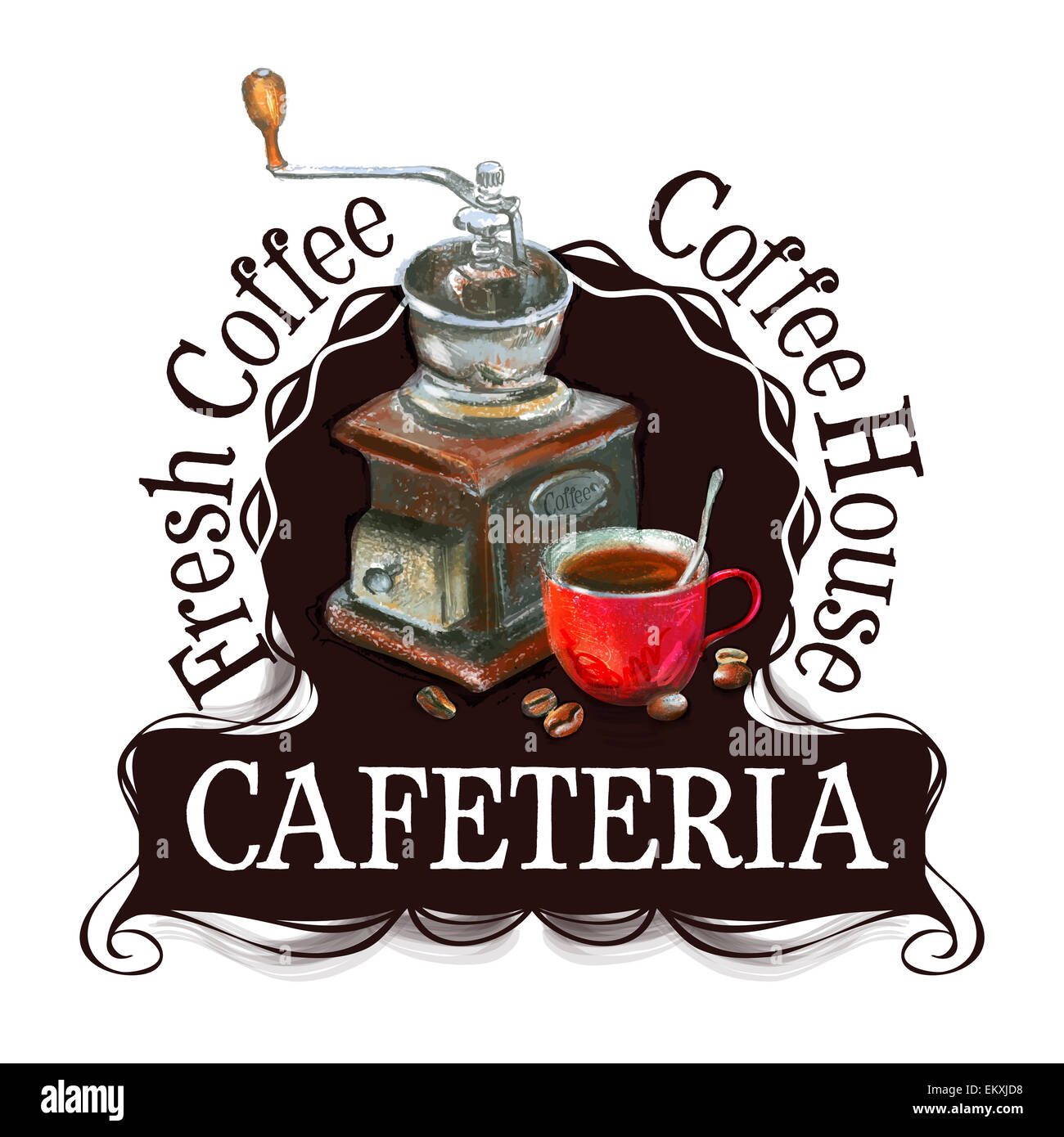 frischen Kaffee auf einem weißen Hintergrund. Vektor-illustration Stockfoto