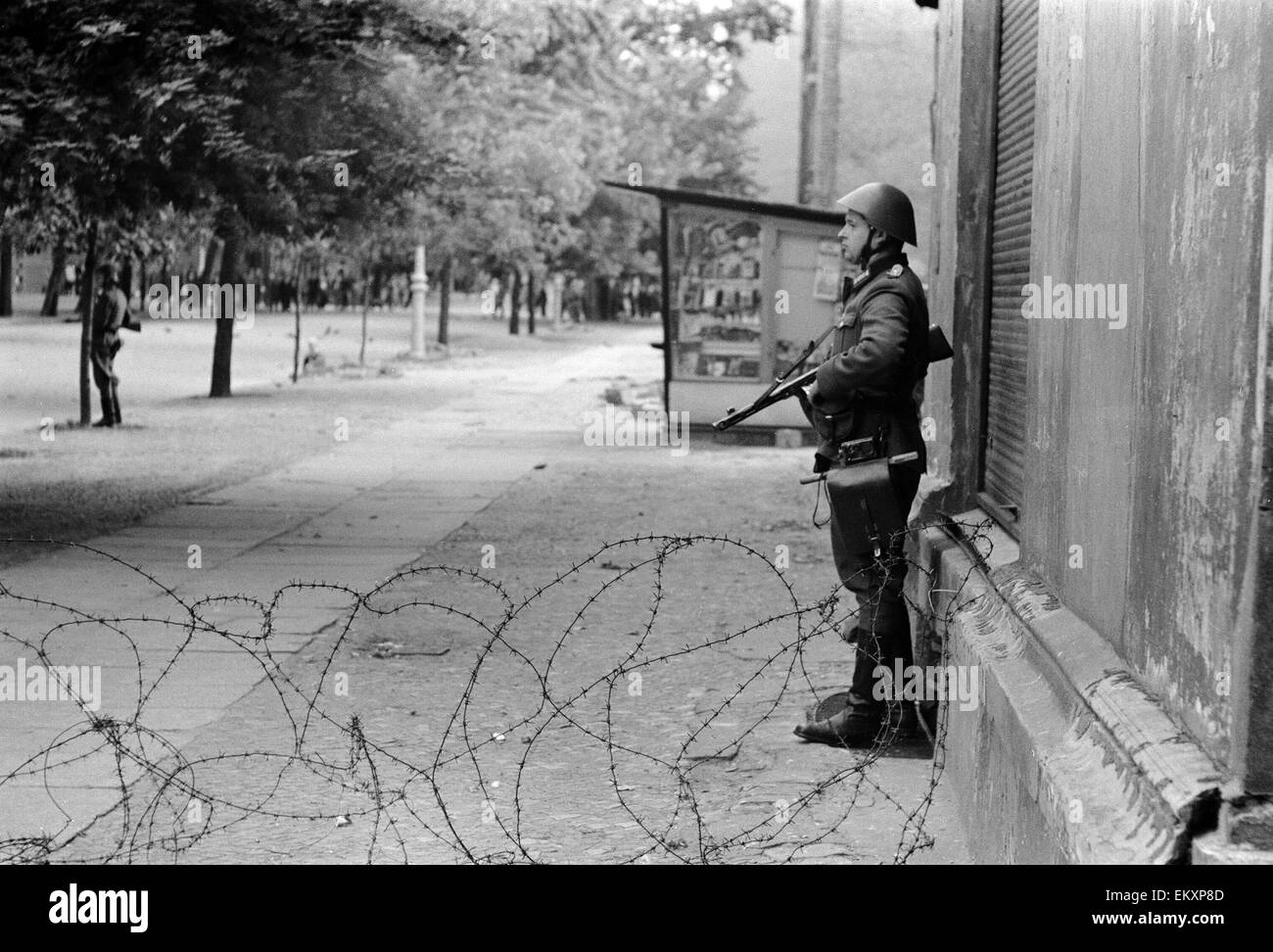 Ost-West-Berliner Grenze. 13. August 1961. Stockfoto