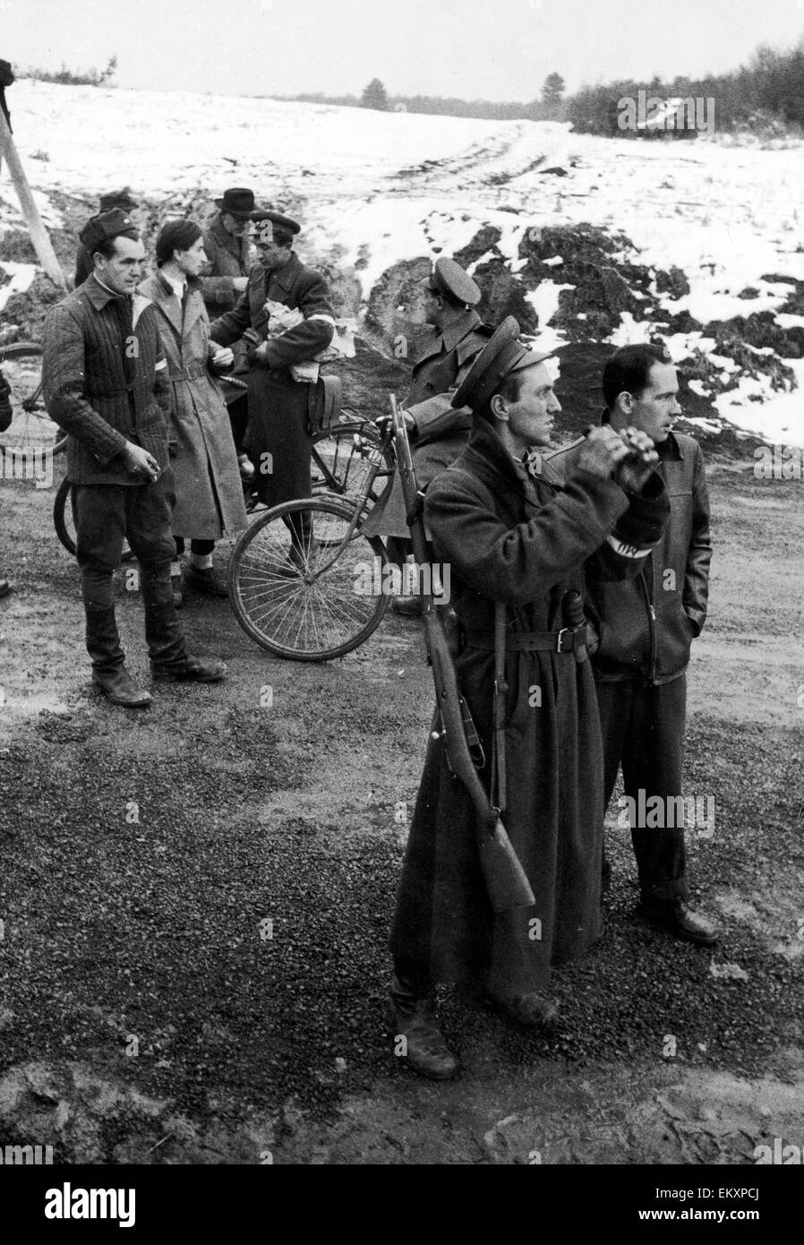 Ungarischen Aufstand 1956. Freiheitskämpfer sammeln an der österreichischen Grenze, nach der sowjetischen Invasion am 4. November. Die letzte Tasche des Widerstands zu Waffenstillstand aufgerufen am 10. November. Das Ergebnis der sowjetischen Invasion war 2.500 Ungarn und 722 sowjetischen Stockfoto