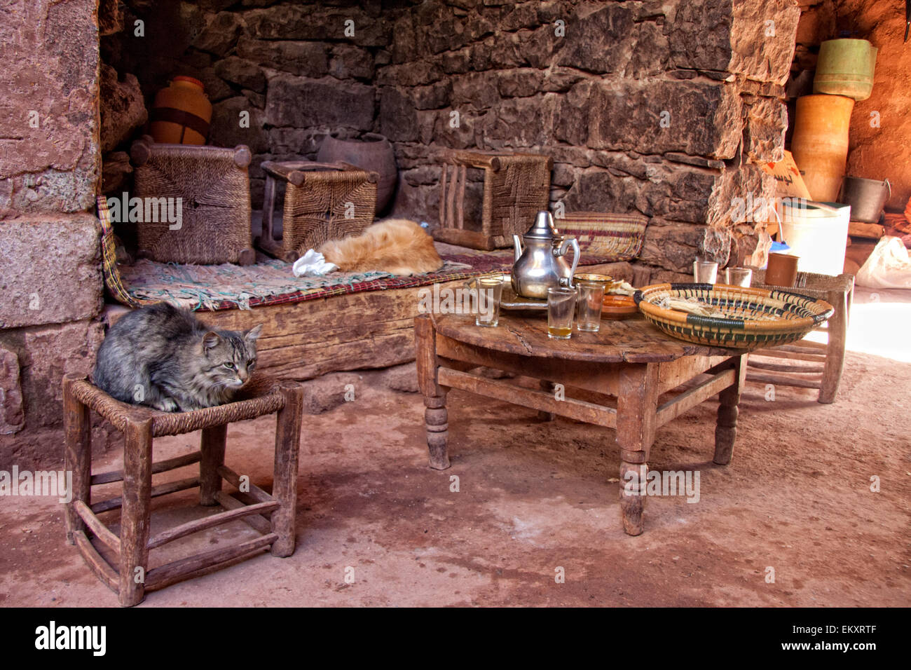 Berber Wohnzimmer traditionell Atlasgebirge, Marokko Stockfoto