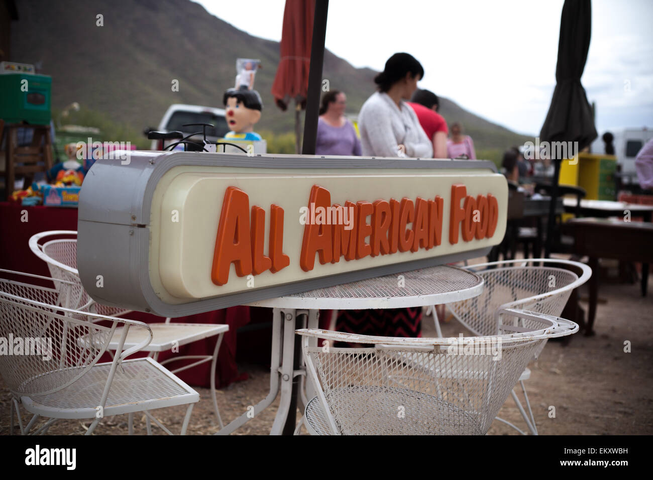 Alle American Food-Schild am Vintage, antik, handgefertigt, im freien Markt Tucson USA Stockfoto
