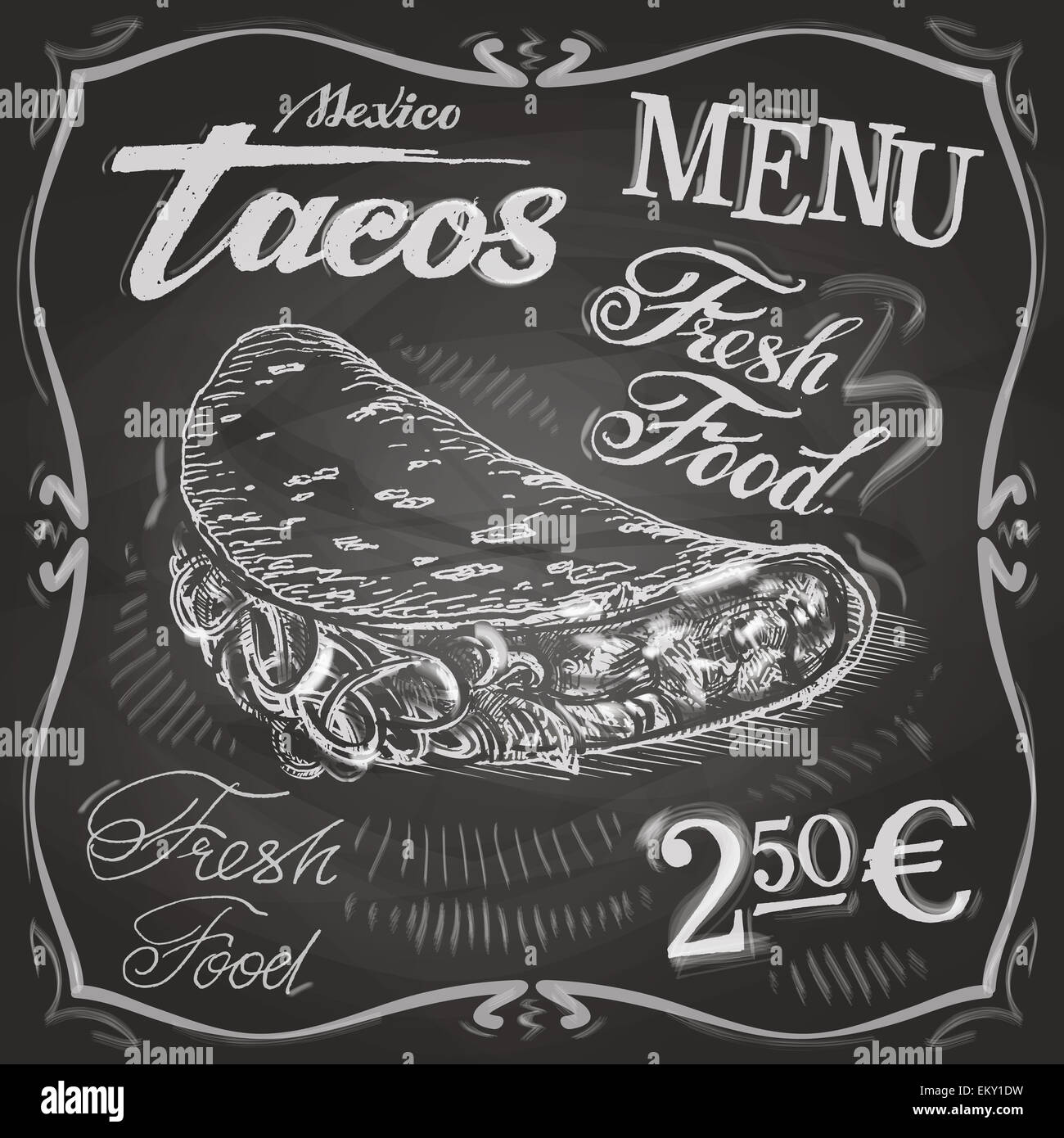 Burritos, Tacos Vektor-Logo Design-Vorlage.  Fast Food oder Menü Board-Symbol. Stockfoto