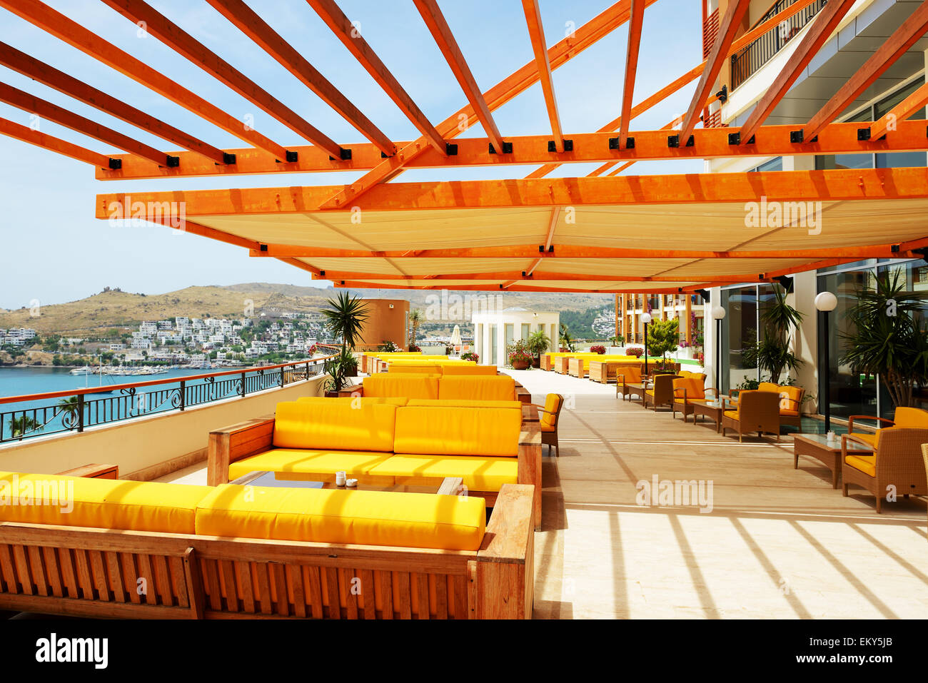 Terrasse mit Meerblick Luxus-Hotels, Bodrum, Türkei Stockfoto