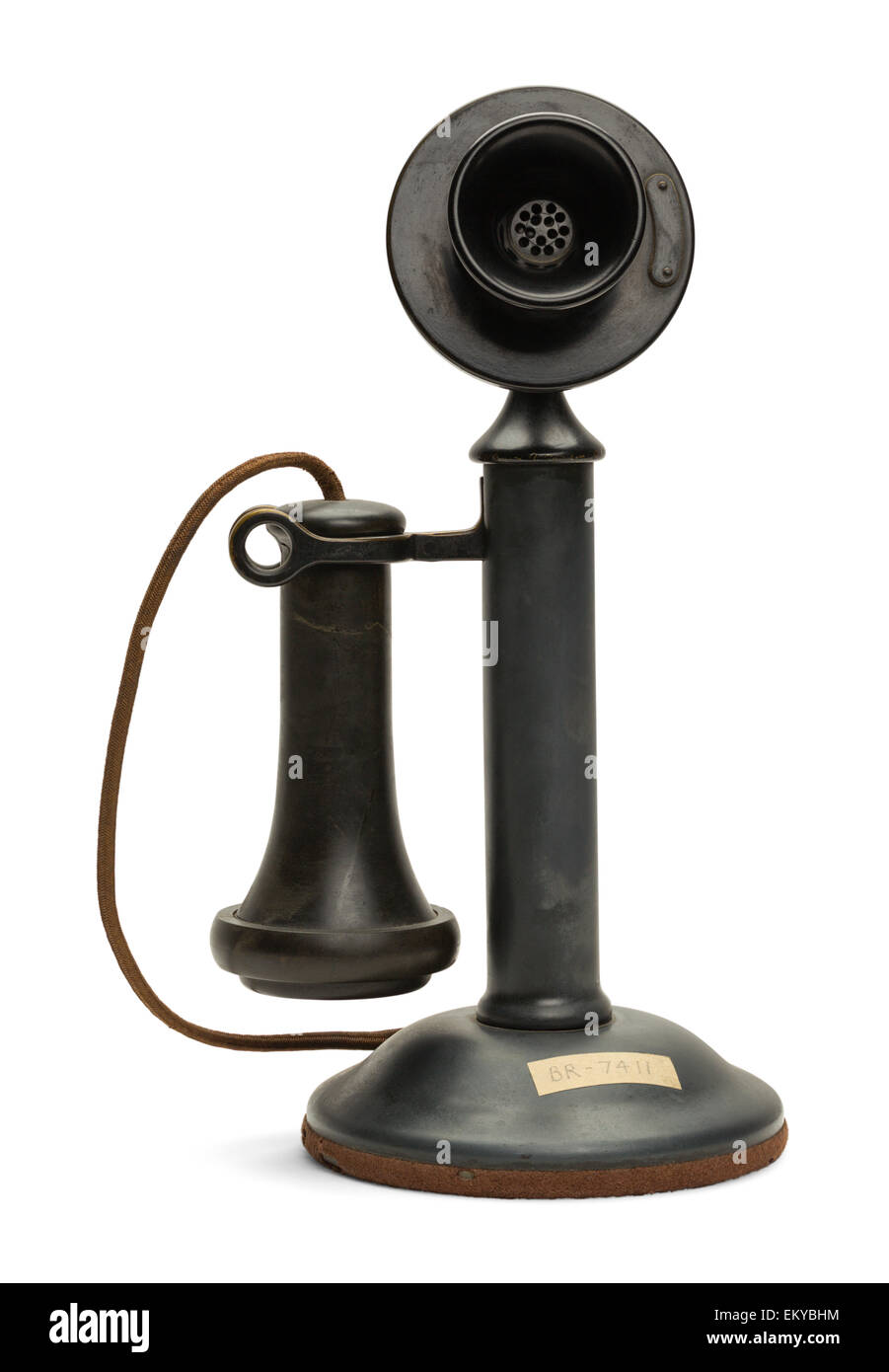 Schwarz Antik altes Telefon, Isolated on White Background. Stockfoto