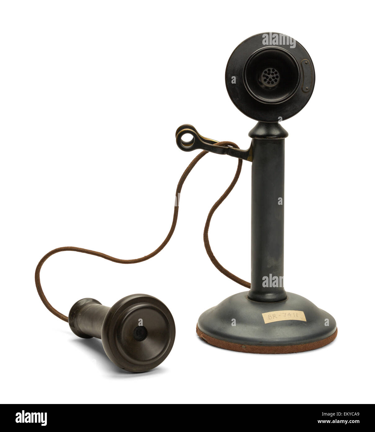 Antikes Telefon aus den Haken isoliert auf weißem Hintergrund. Stockfoto