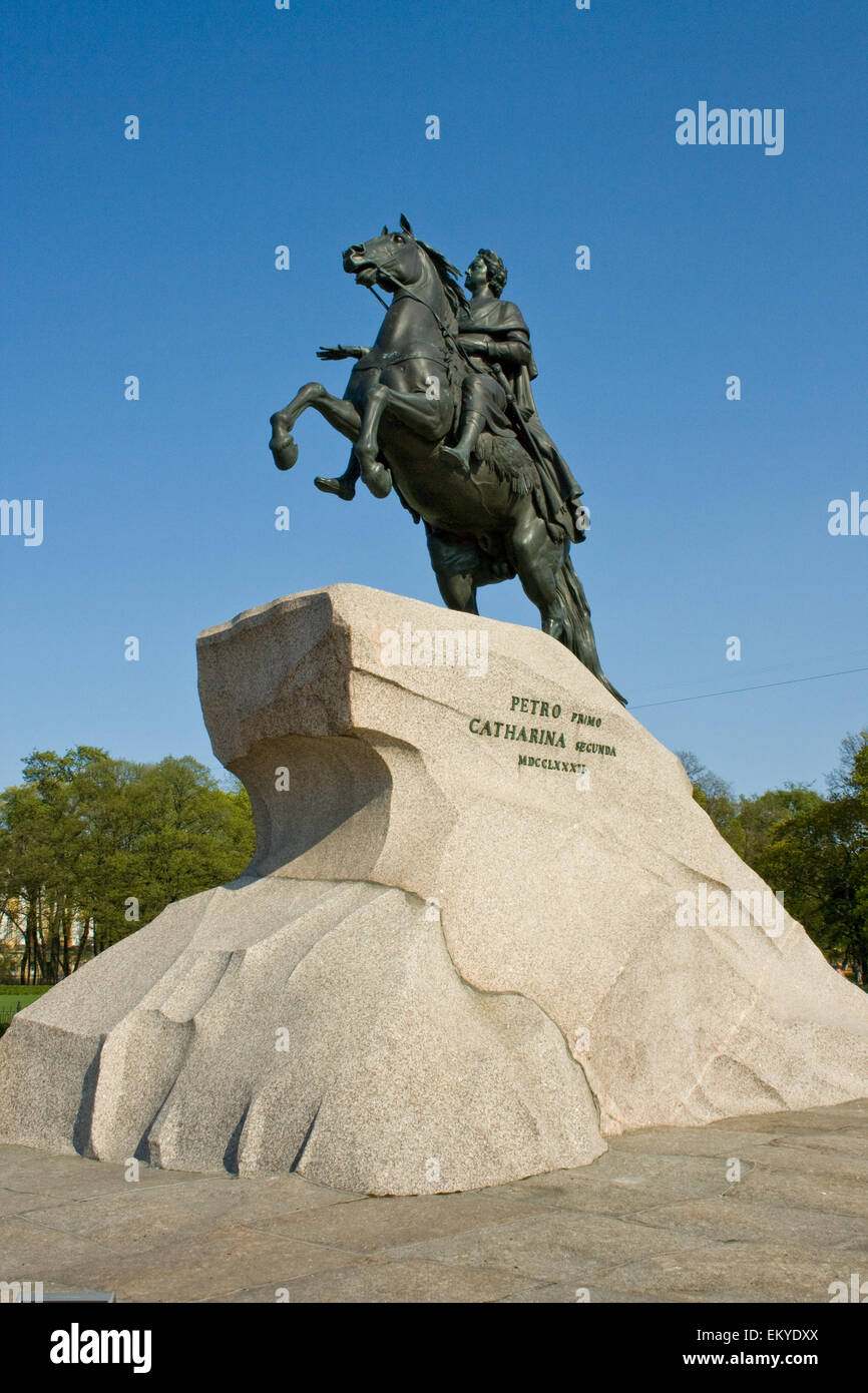 "Der eherne Reiter" - das berühmte Denkmal des russischen Zaren Peter in St. Petersburg. Russland. Stockfoto