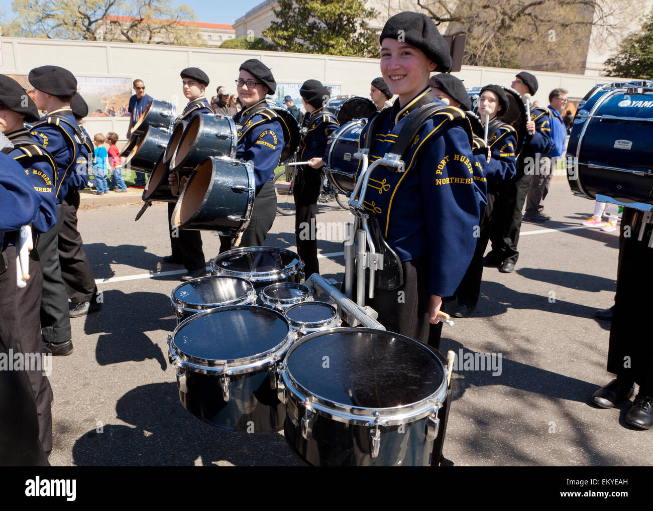 High School marching Band Tenor Drummer - USA Stockfoto