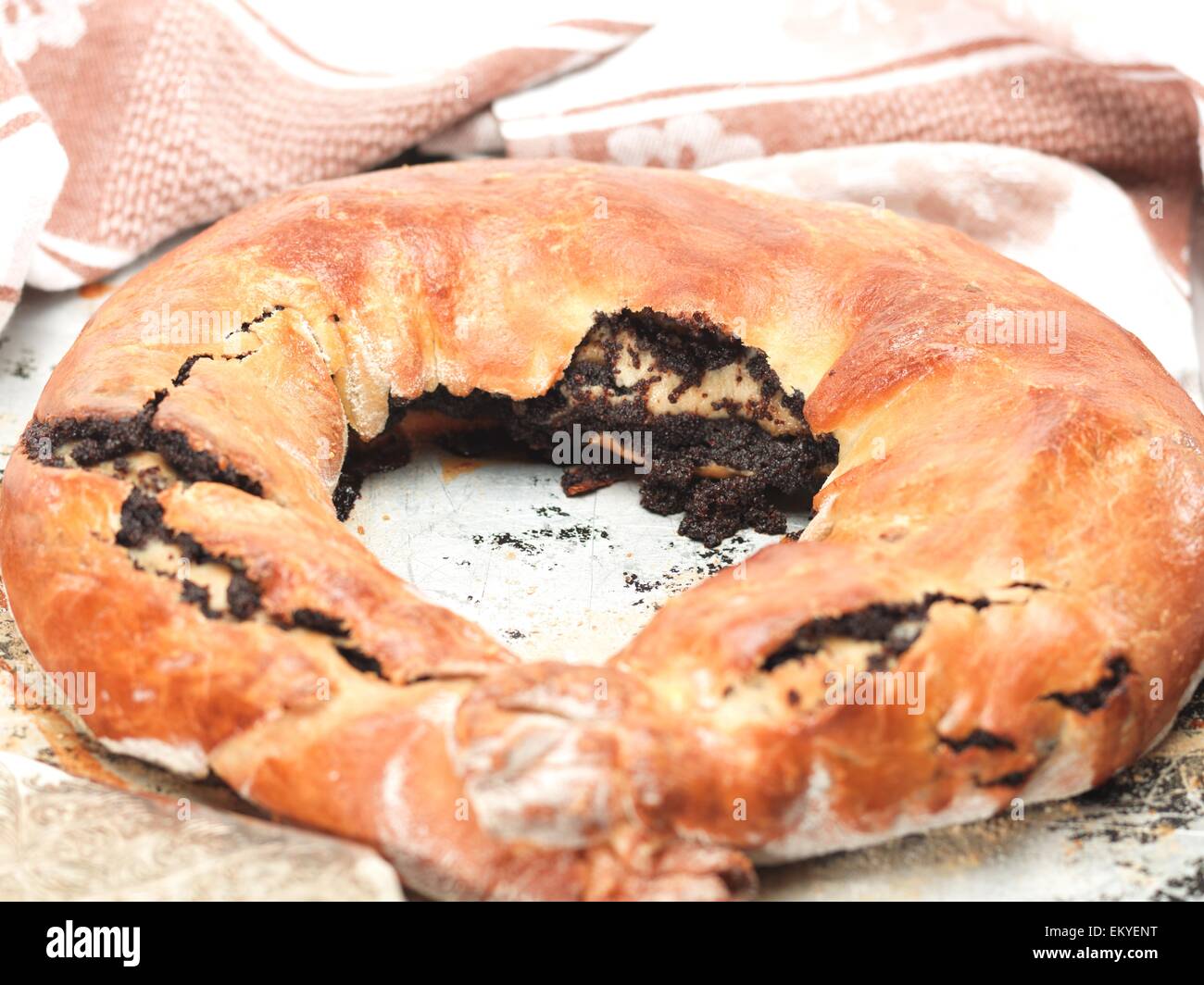 Bild einer frischen Mohnöl Kaffee Kuchen mit selektiven Fokus Stockfoto