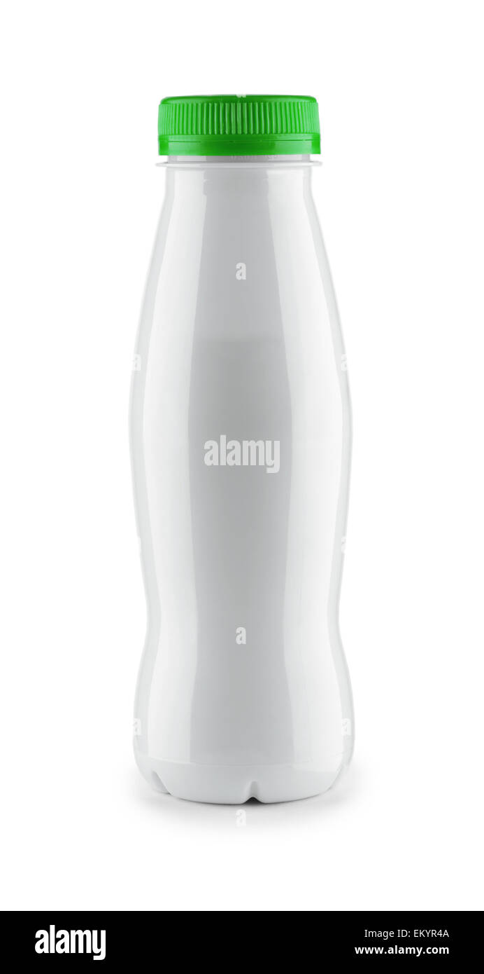 einzelne weiße Flasche mit Begrünung isoliert Stockfoto