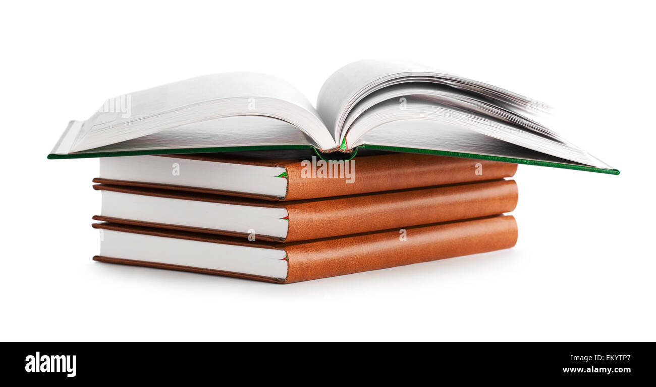 Stapel von Buch mit geöffneten Buch Stockfoto