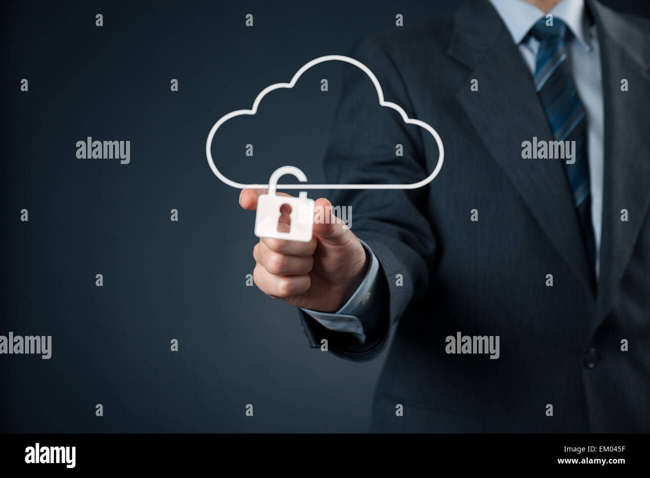 Cloud Services Datensicherheitskonzept. Sicherheit-Daten-Management-Spezialist sicher sperren Cloud-computing-Daten Speicher vertreten b Stockfoto