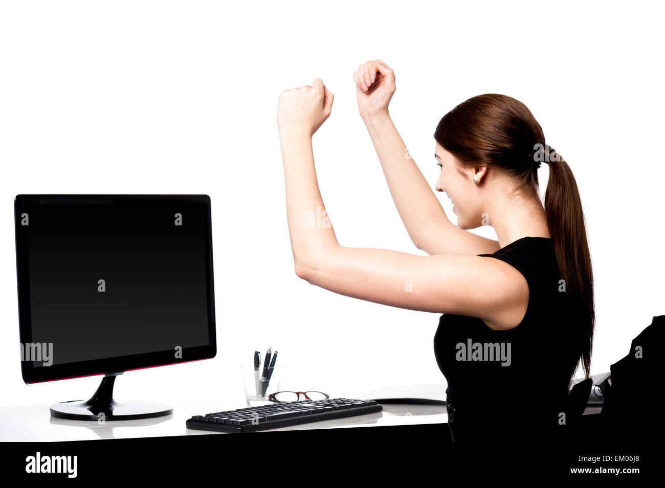 Begeistert junge Geschäftsfrau Stockfoto