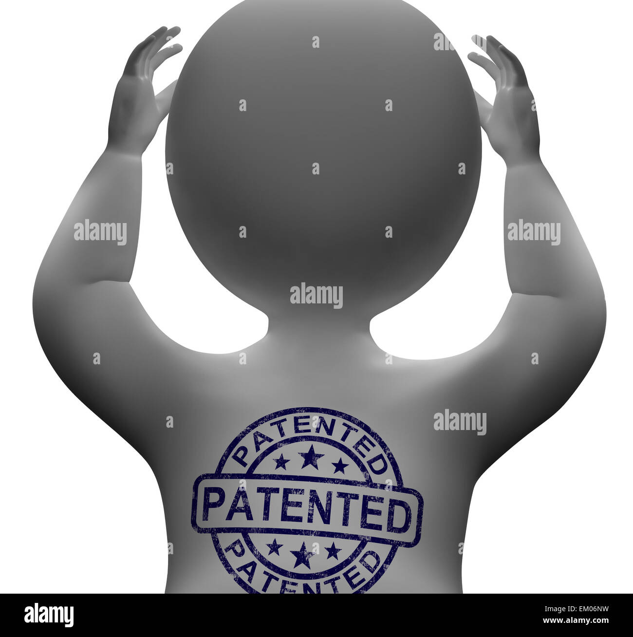 Patentierte Stempel auf Mann zeigt Patent angemeldet Stockfoto