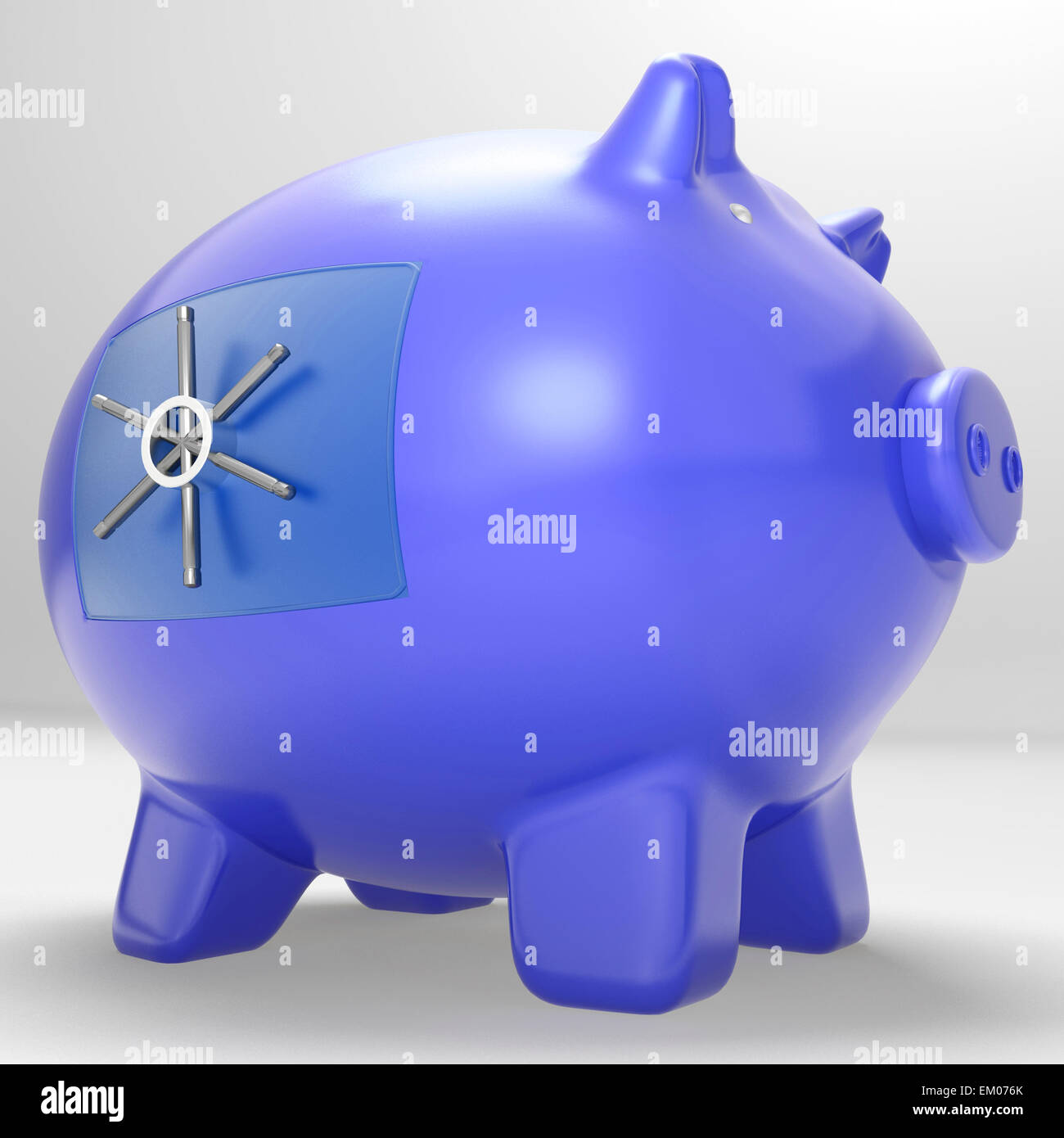 Sichere Sparschwein zeigt Einsparungen Cash geschützt gesichert Stockfoto