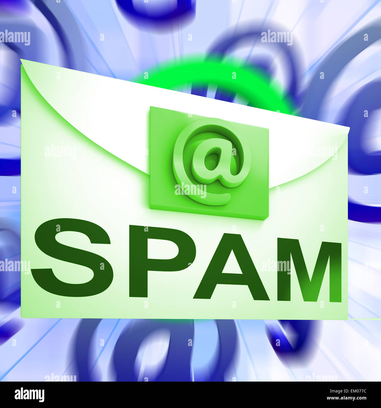 Spam-Umschlag zeigt Sicherheit unerwünschte Mail-Posteingang Stockfoto