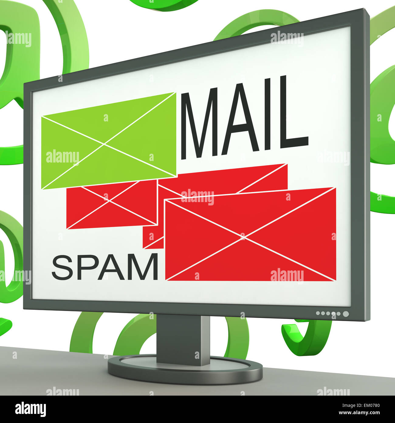 E-Mail und Spam-Umschläge auf Monitor zeigt Online-Nachrichten Stockfoto