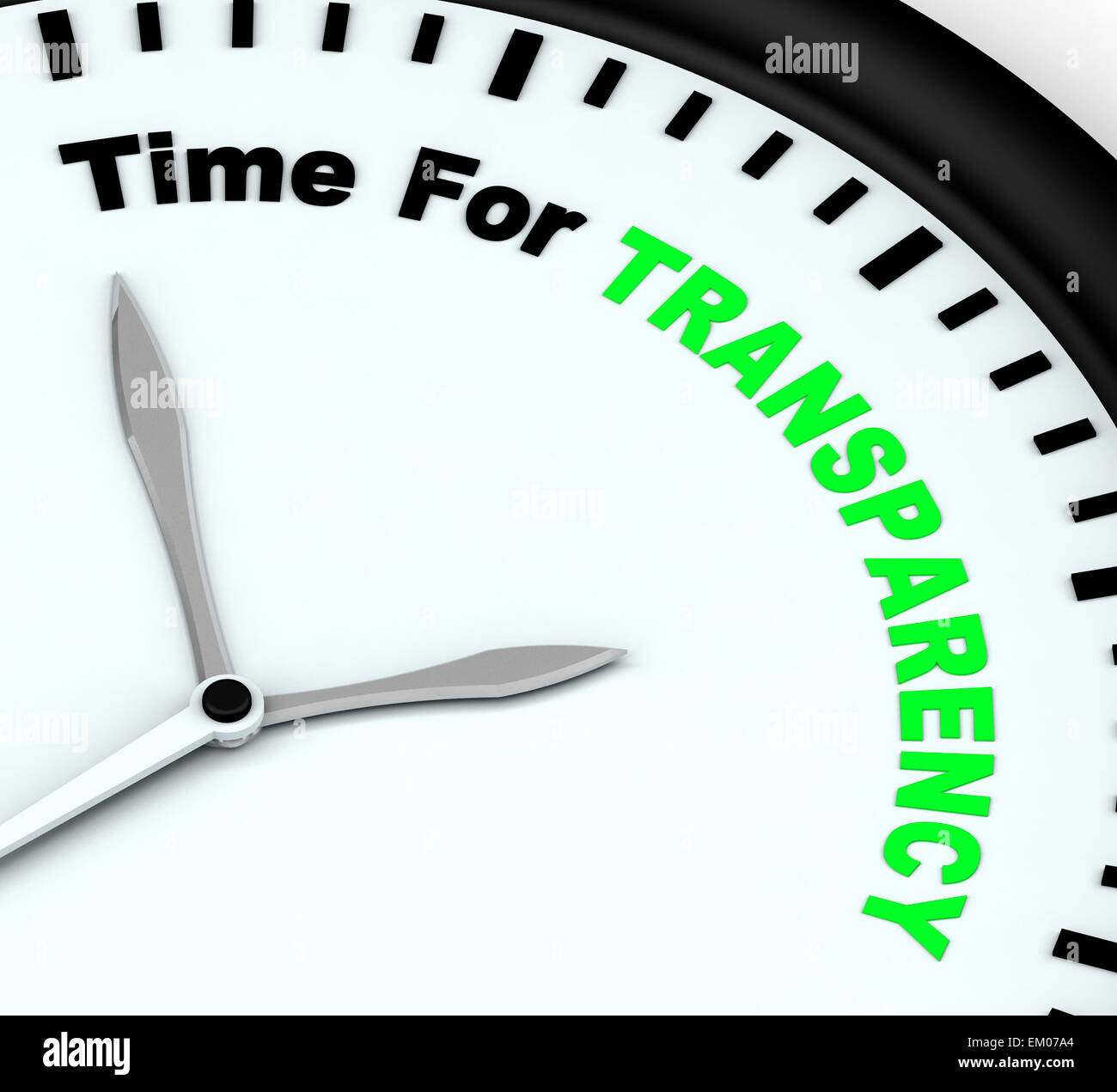 Zeit für Transparenz-Meldung zeigt an Ethik und Fairness Stockfoto