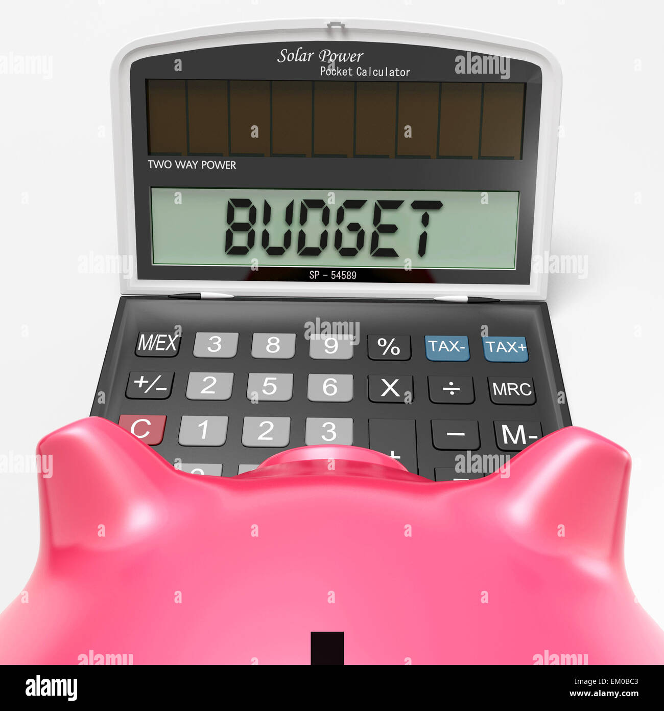 Budgetrechner zeigt, Buchhaltung und Lagebericht Stockfoto