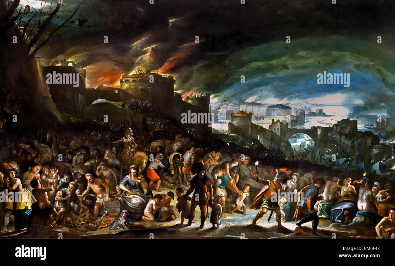 Verbrennung von Troy 1580 Gillis Mostaert 1554-1598 Antwerpen niederländischen flämischen Belgien Belgien Niederlande Stockfoto