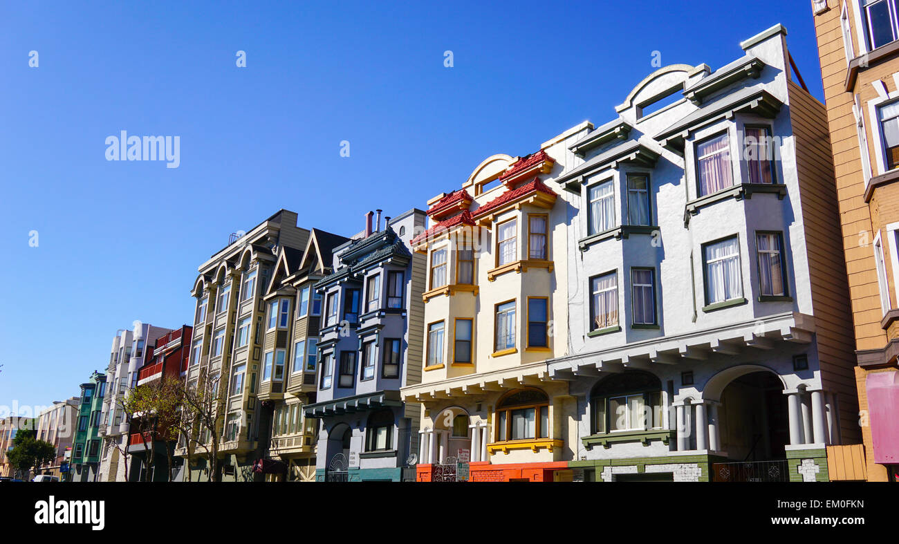 Bunte Häuser von San Francisco, Kalifornien. Stockfoto