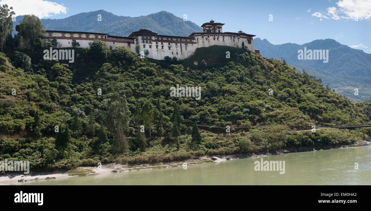 Wangdue Dzong Puntshang Chhu Fluss entlang; Wangdue Phodrang Bezirk Bhutan Stockfoto