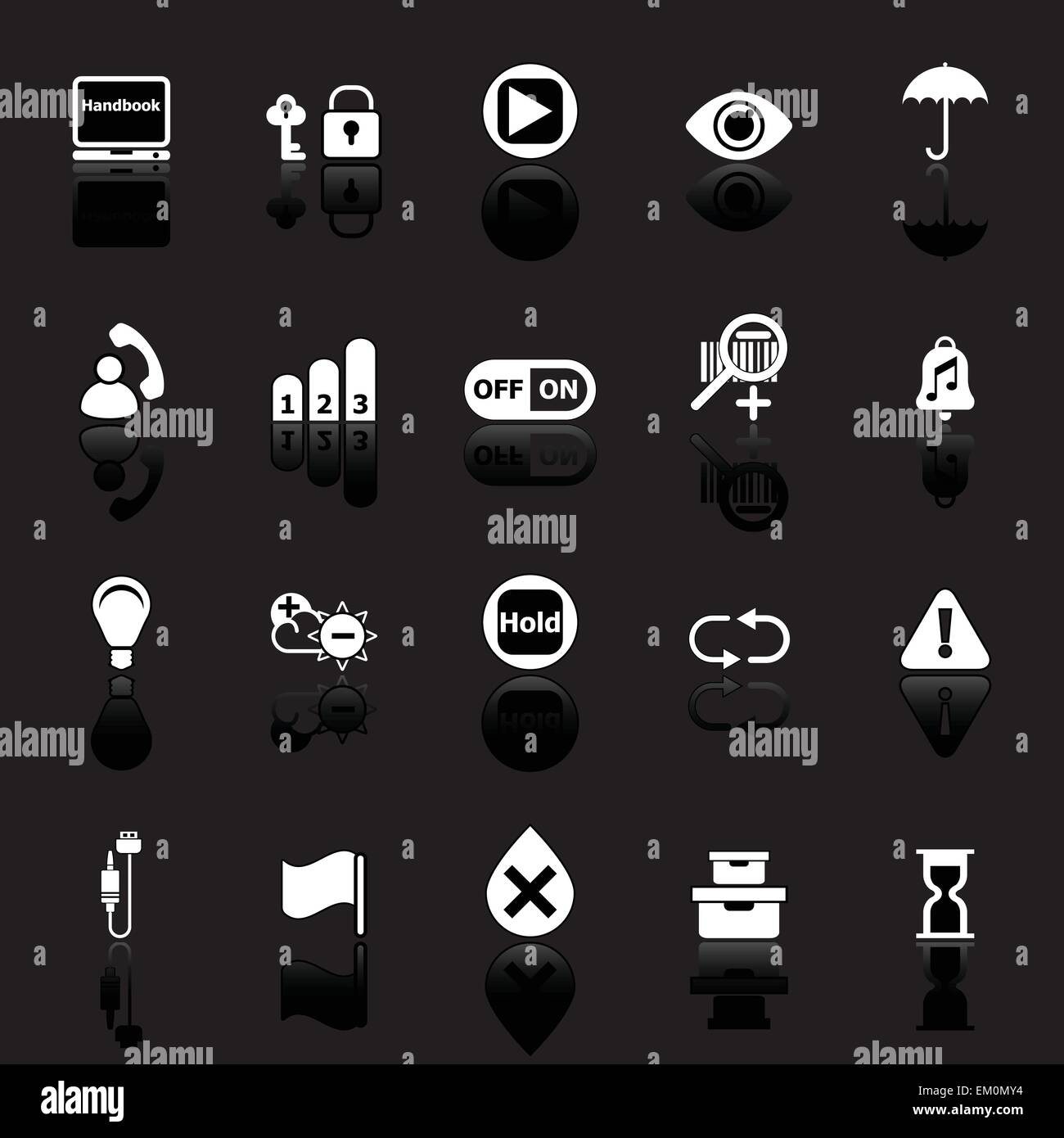 Hausgebrauch Maschine Zeichen auf schwarzem Hintergrund, Lager Vektor Icons mit spiegeln Stock Vektor