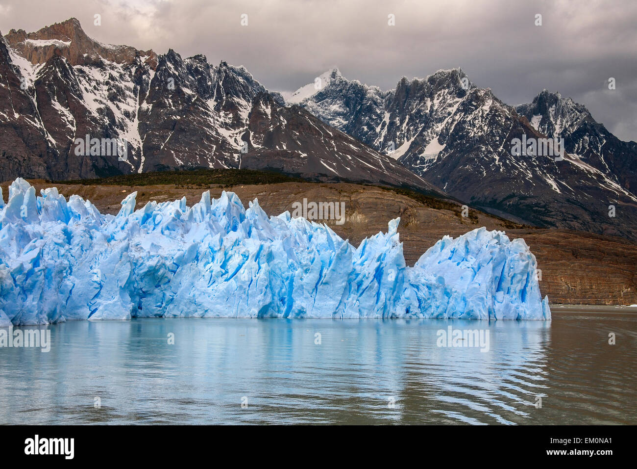 Der Grey Gletscher im Torres Del Paine Nationalpark in Patagonien im Süden von Chile, Südamerika. Stockfoto