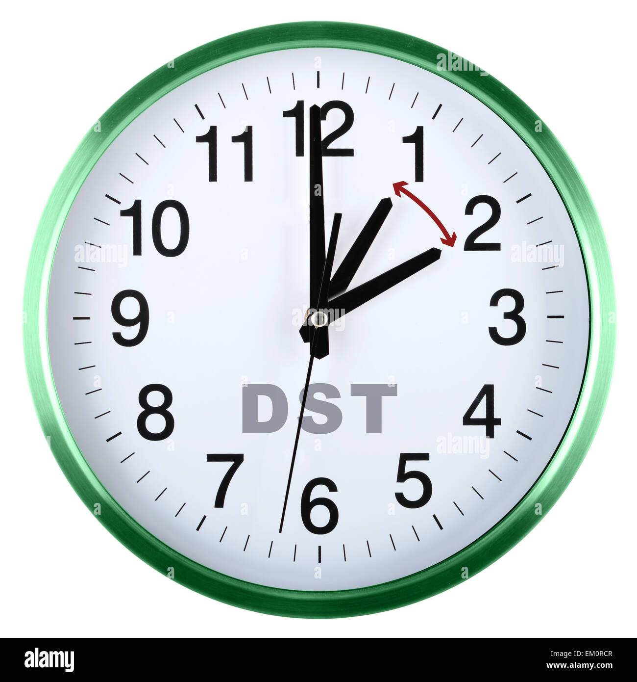 Wanduhr isoliert auf weißem Hintergrund. Daylight Saving time Stockfoto